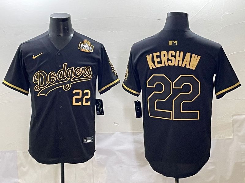 Men 2025 Los Angeles Dodgers #22 Kershaw Black Gold Five generations Nike MLB Jersey style 5